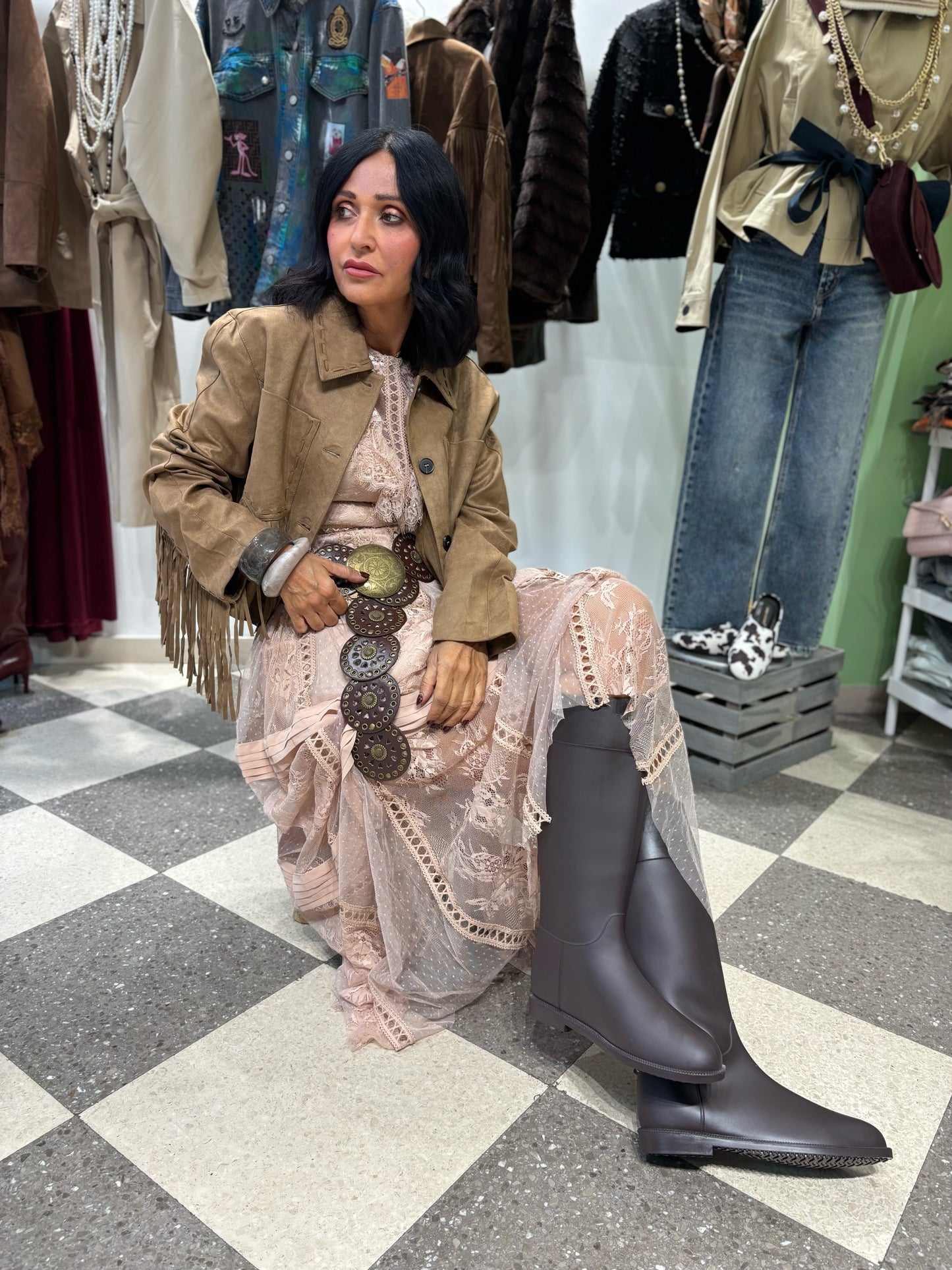 Abito boho rosa poudre