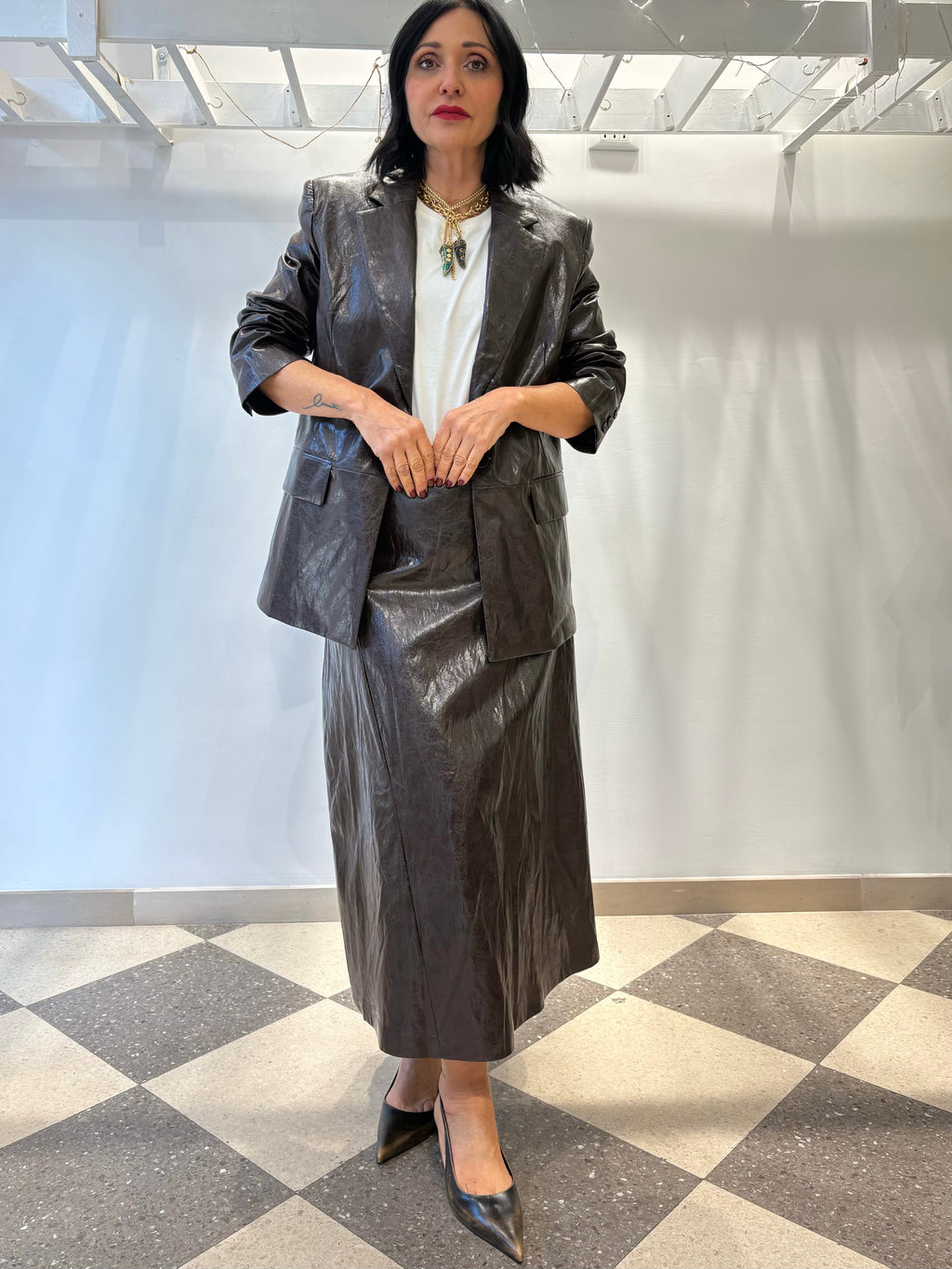 Gonna Midi effetto pelle