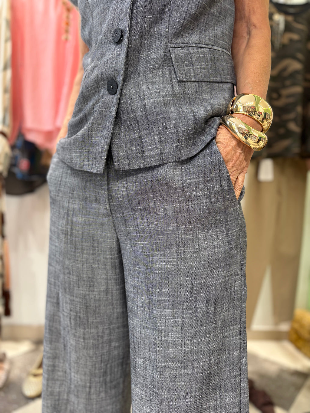 Pantaloni palazzo effetto denim