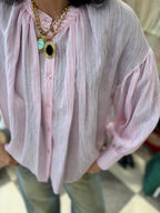 Camicia a righe fondo rosa