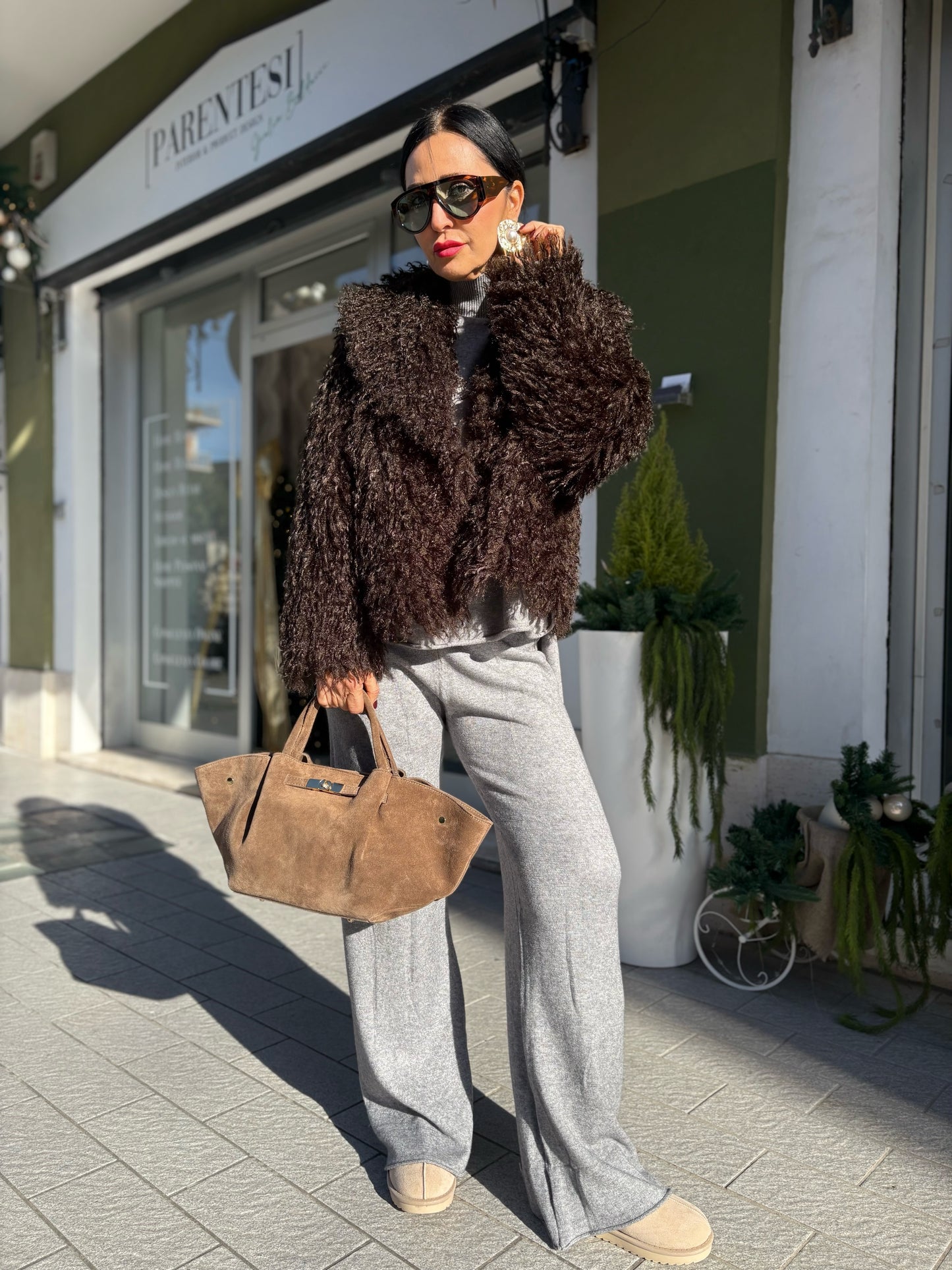 Coordinato in maglia grigio