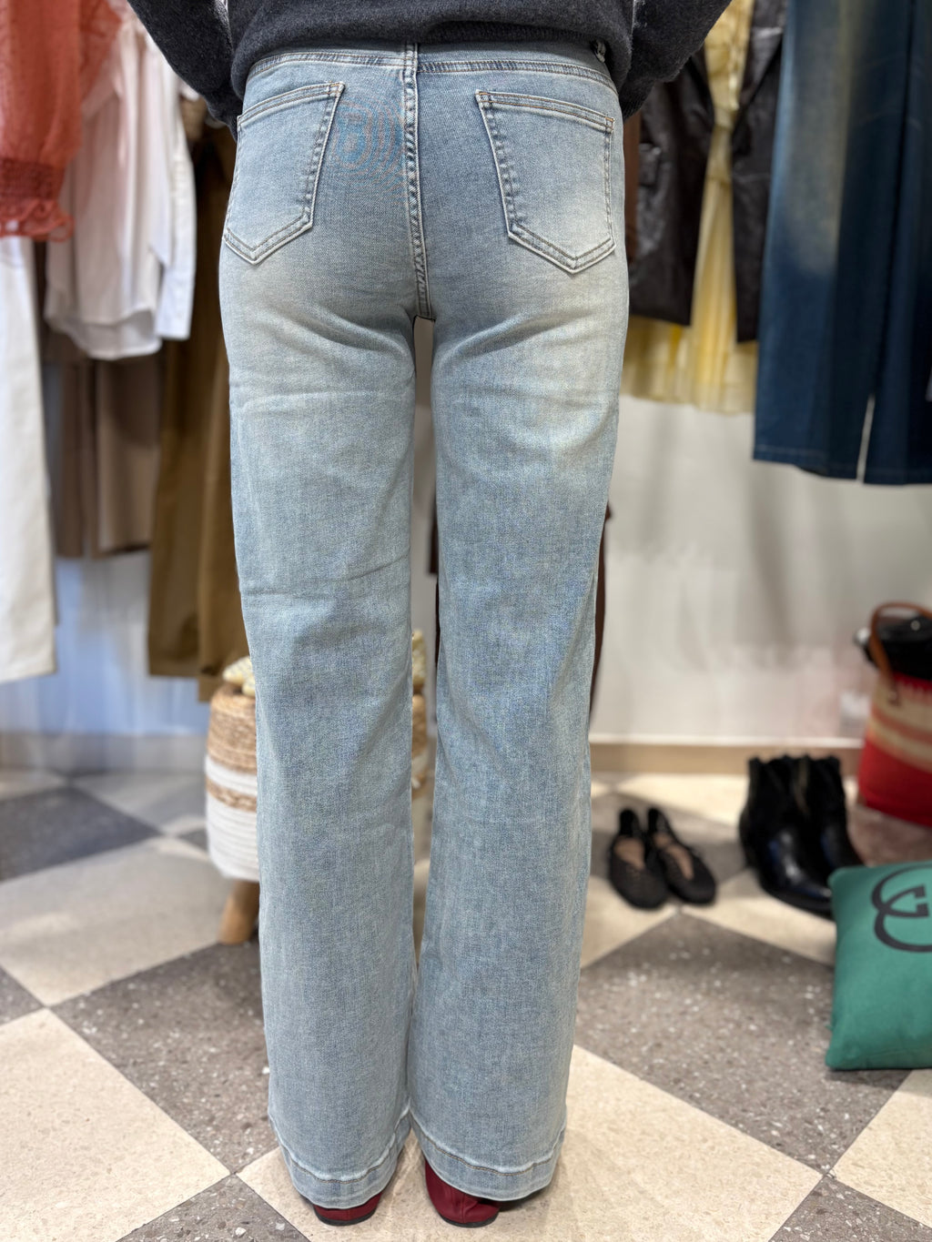 Denim straight leg vita alta