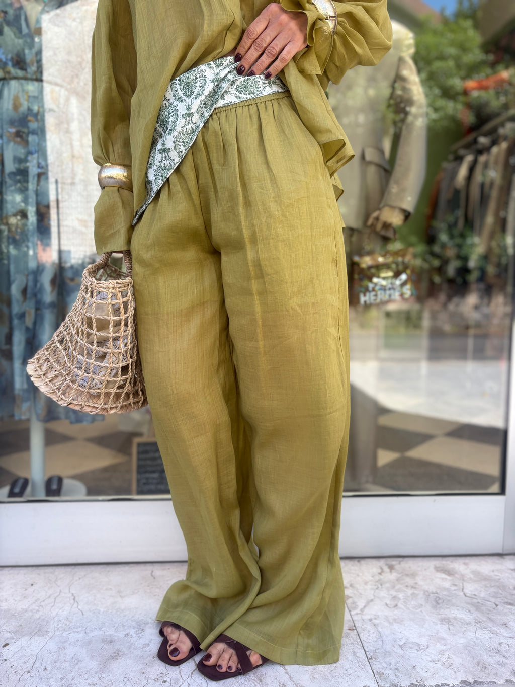 Pantalone con elastico in vita verde