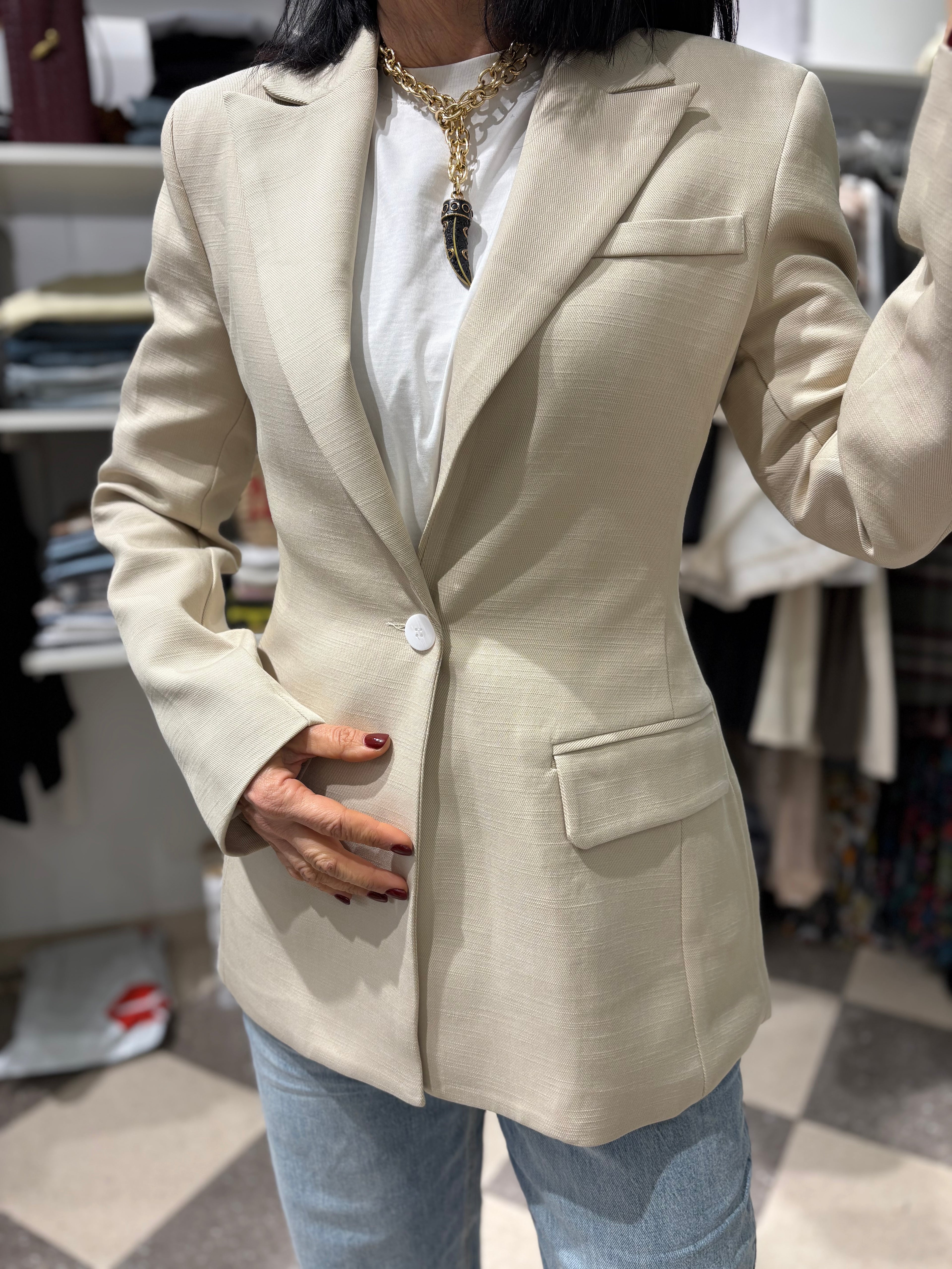 Blazer fit leggermente a clessidra avorio