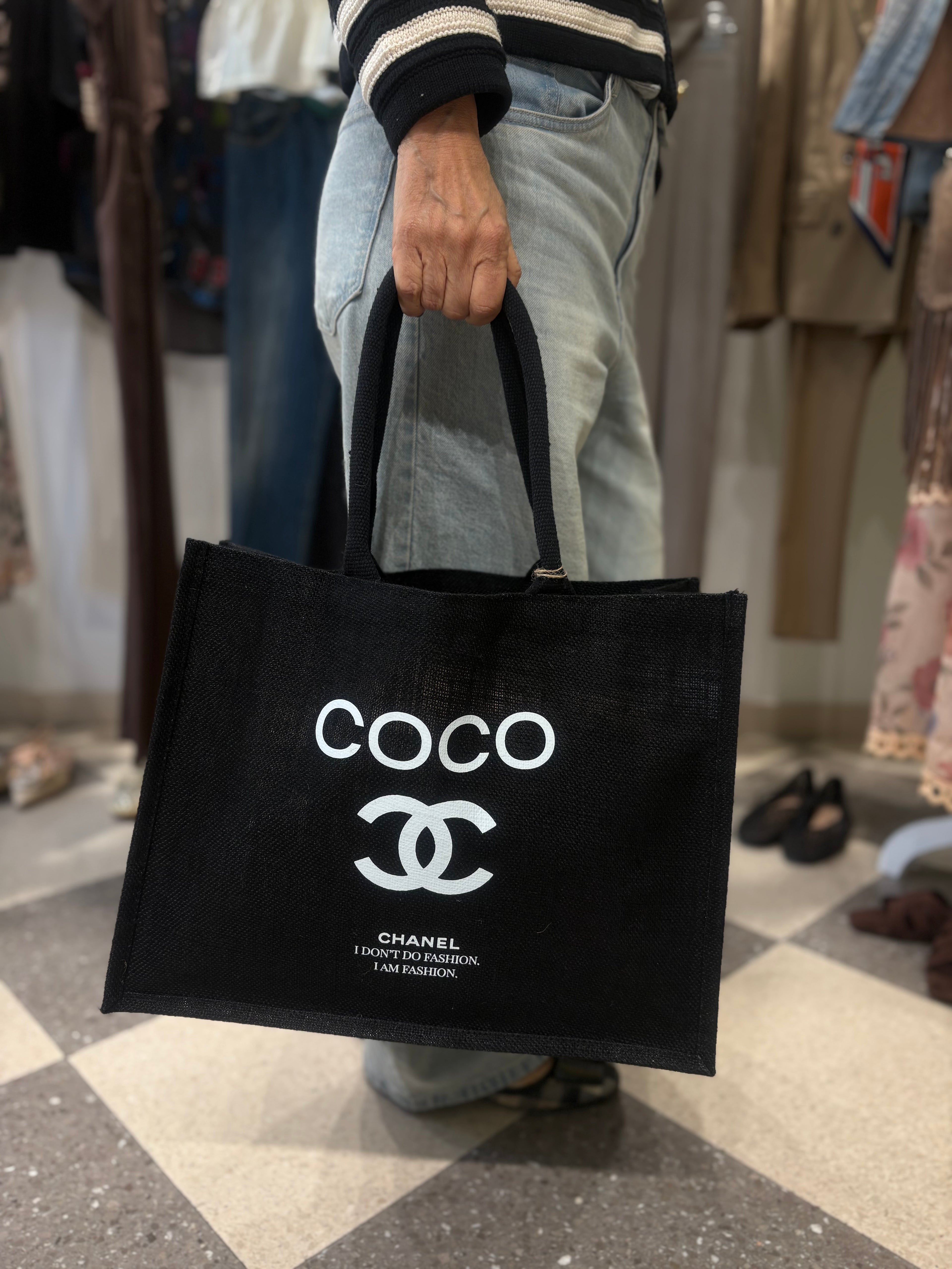 Tote bag in juta custom - black