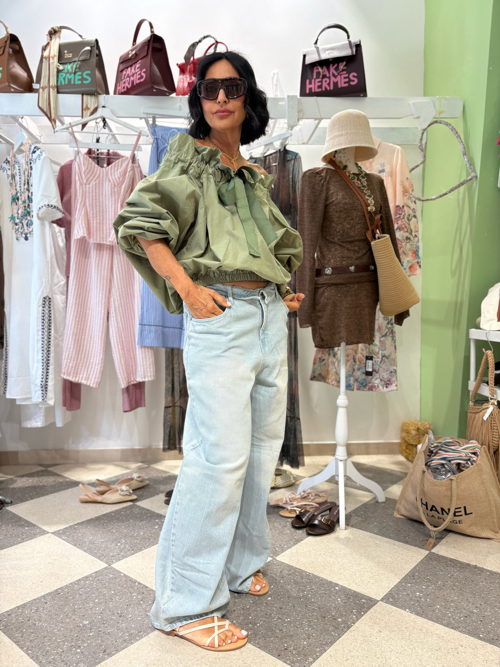 Camicia fiocco sage