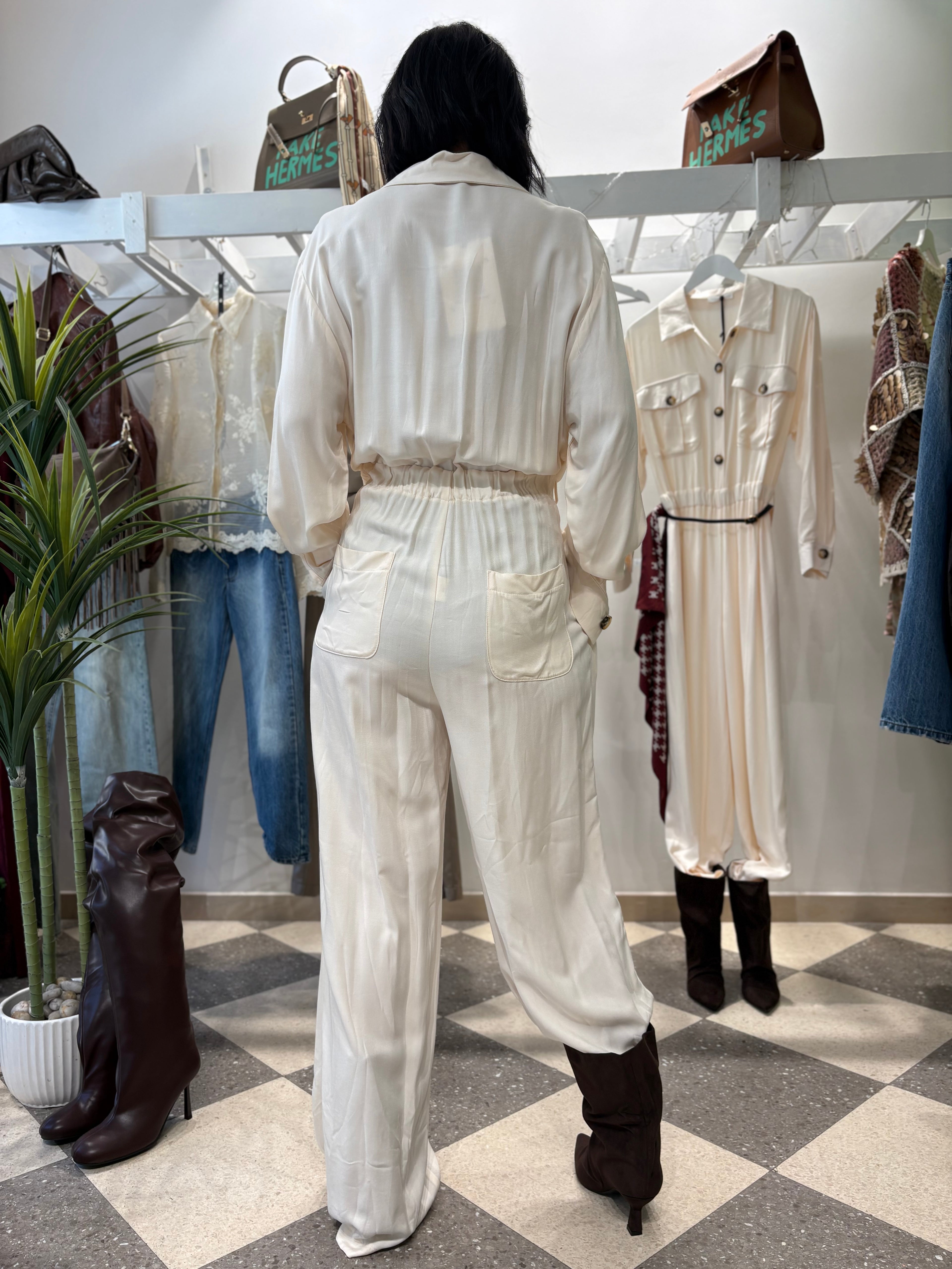 Jumpsuit cargo avorio