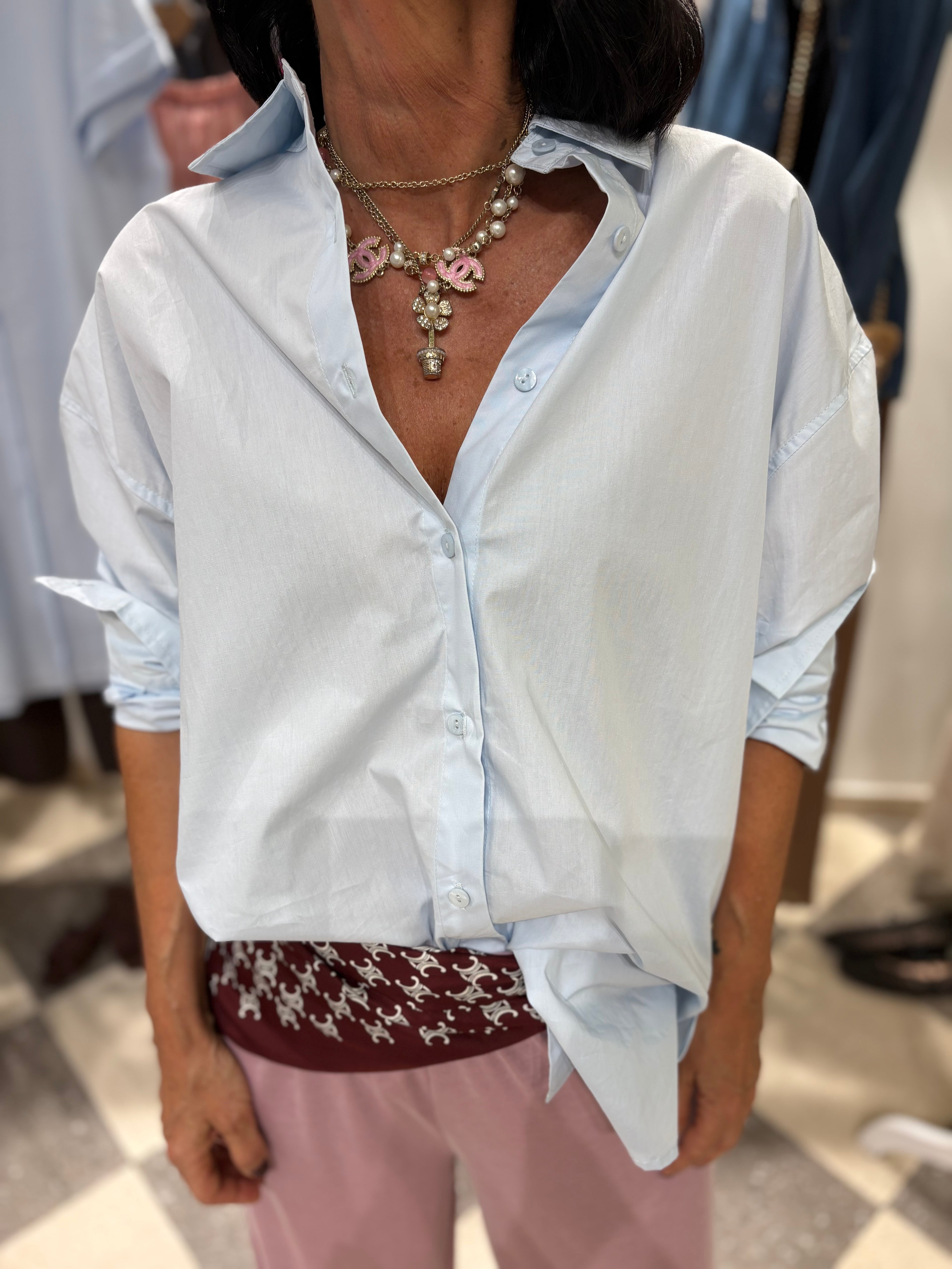 Camicia over in popeline - light blue