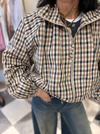 Bomber Check Beige Zip Front