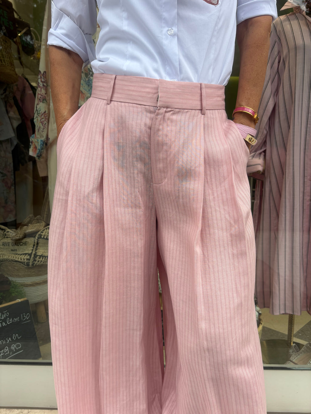Pantalone palazzo gessato - Rosa