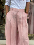 Pantalone palazzo gessato - Rosa