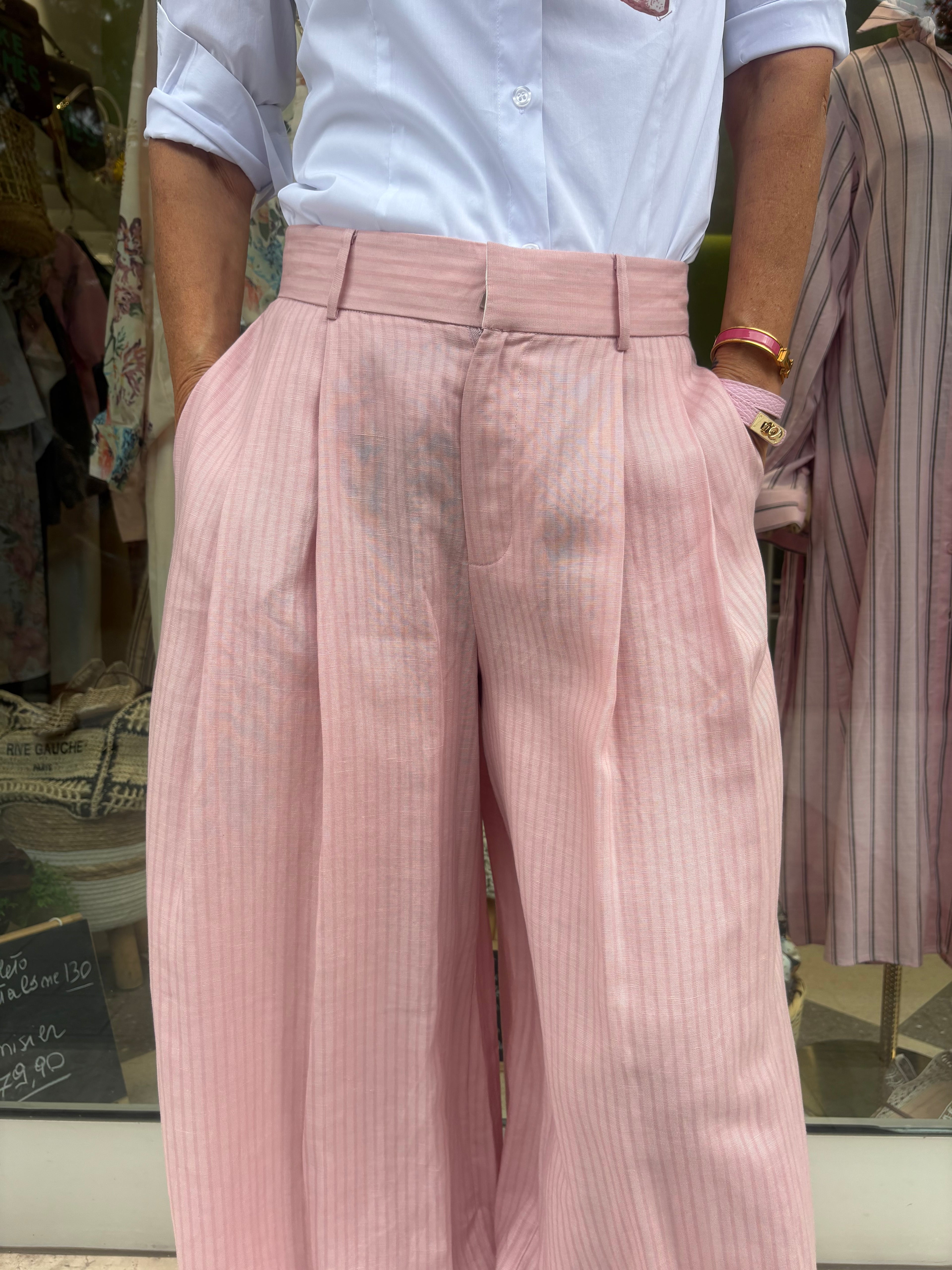 Pantalone palazzo gessato - Rosa