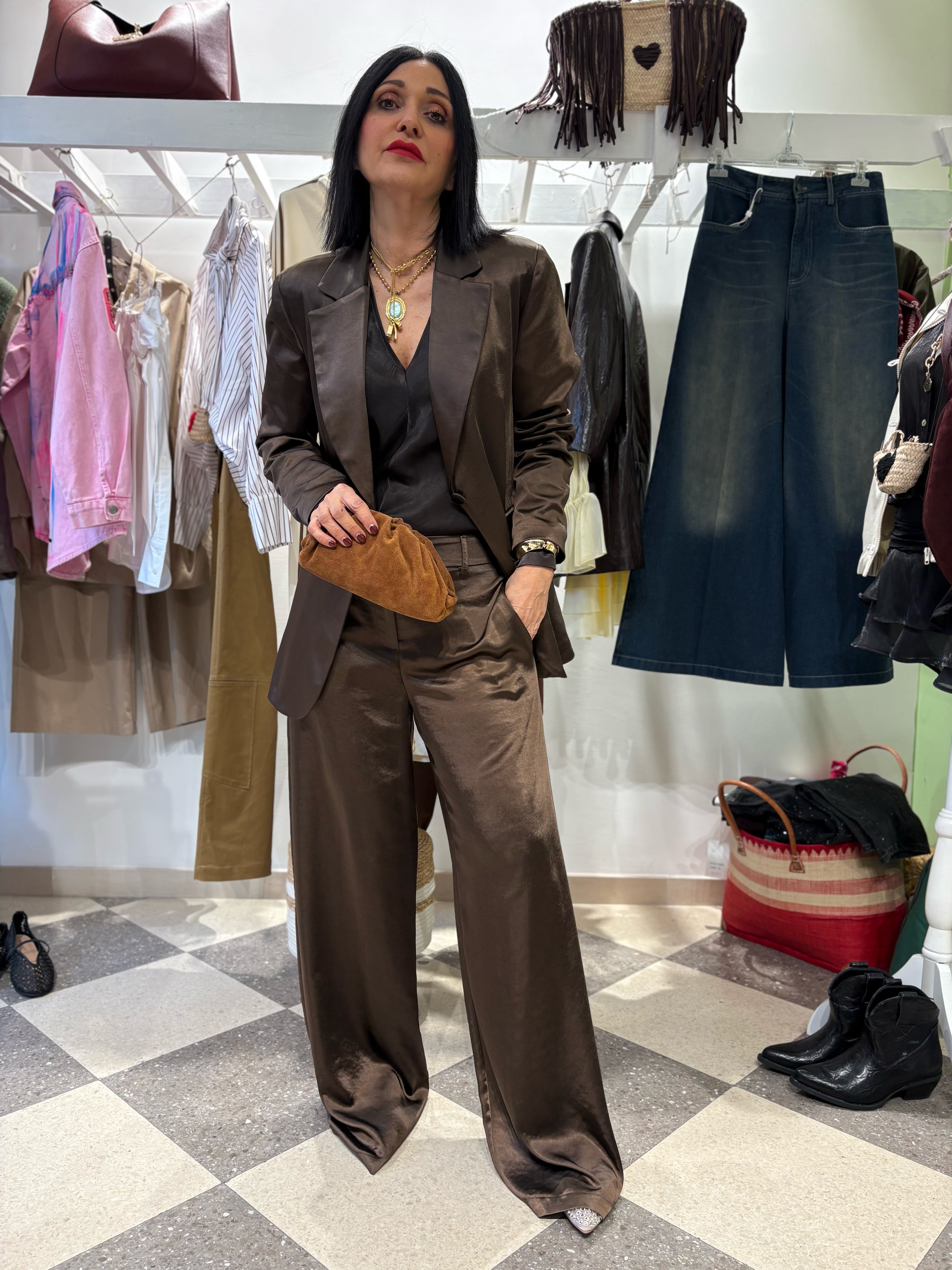 Motel | Blazer satin testa di moro