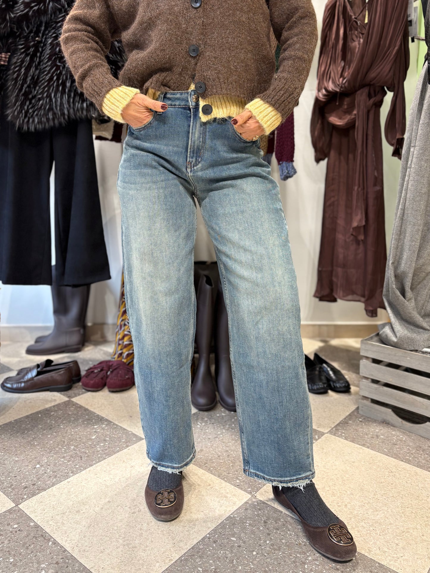 Denim balloon cropped