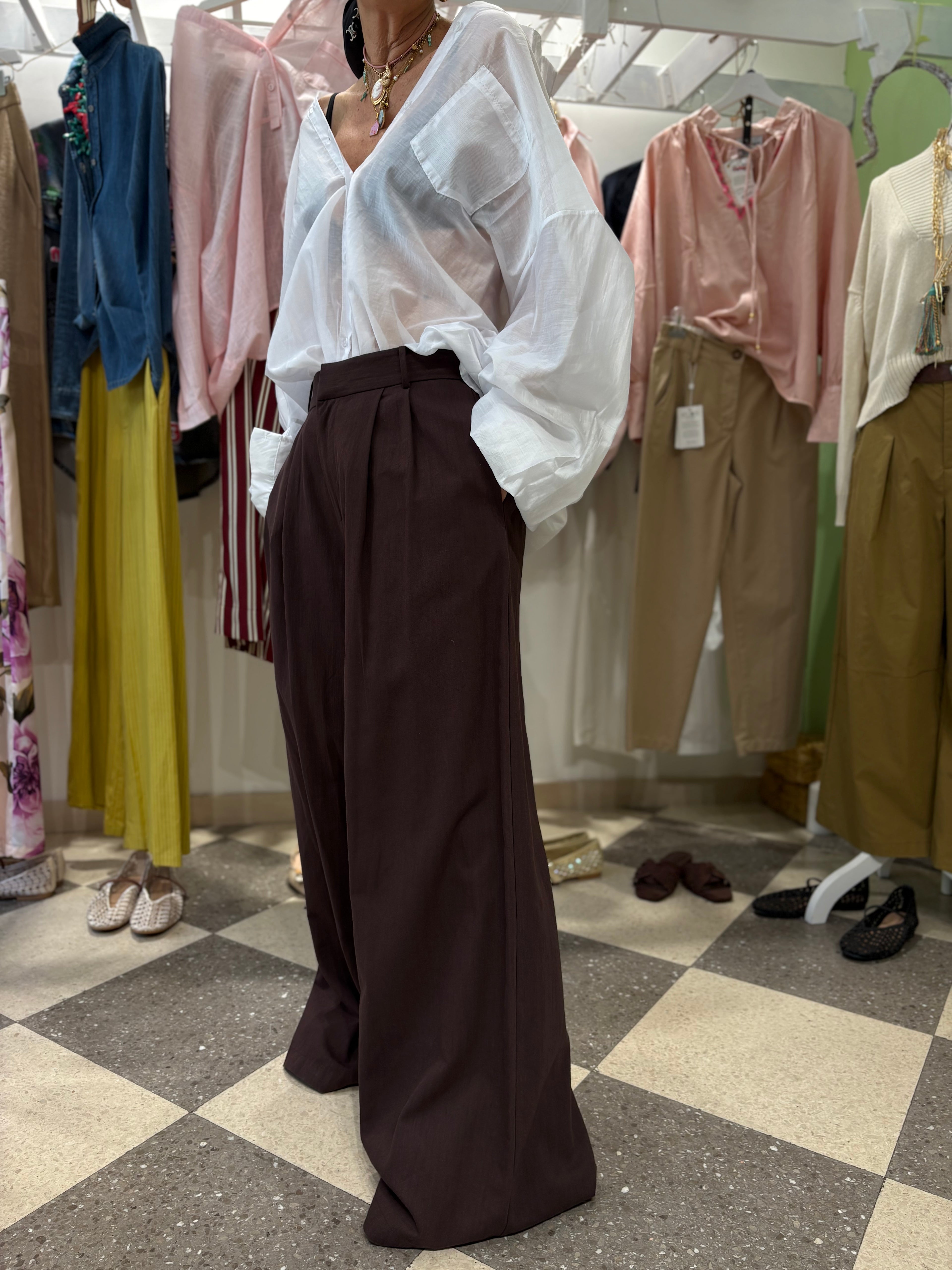 Pantalone gamba ampia cioccolato