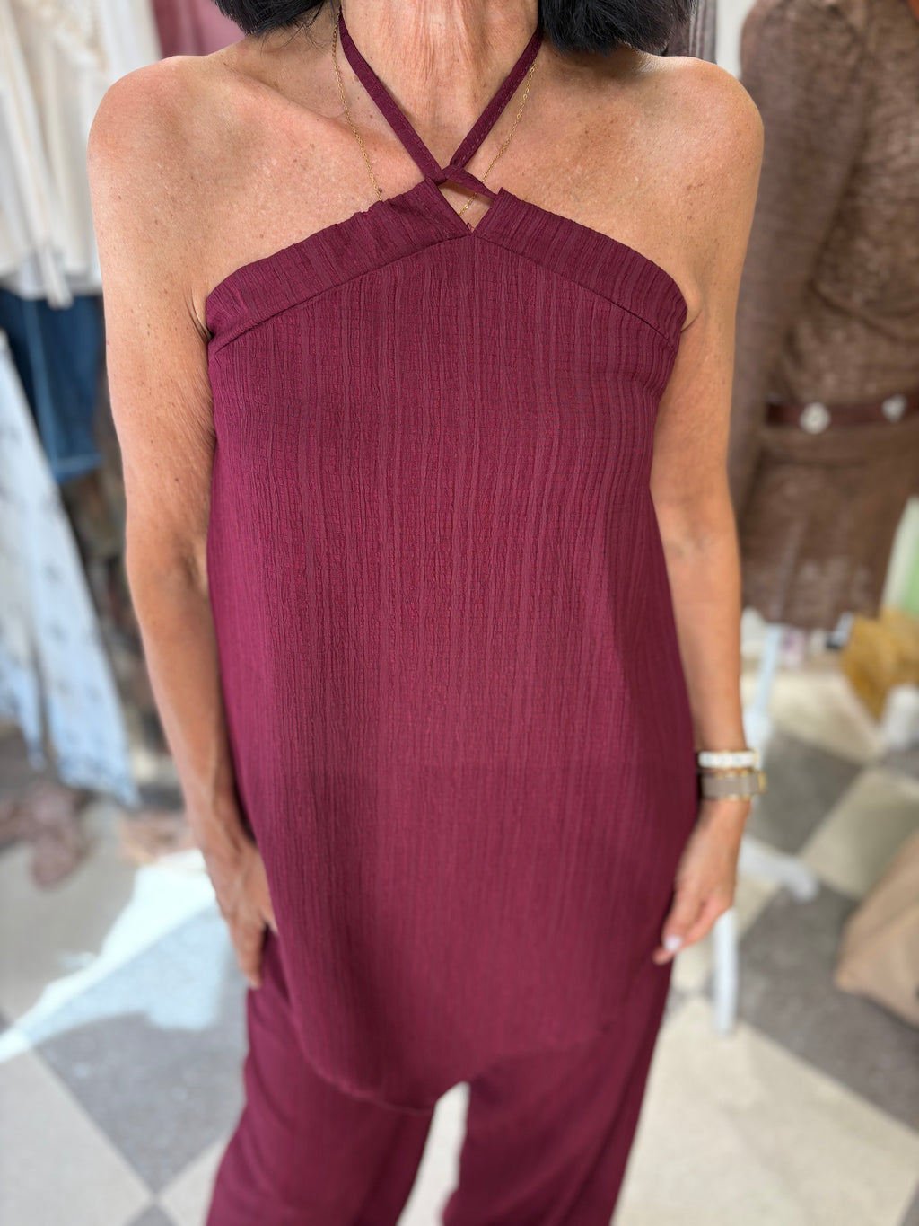 Coordinato plissé top e pantalone - bordeaux