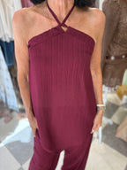 Coordinato plissé top e pantalone - bordeaux