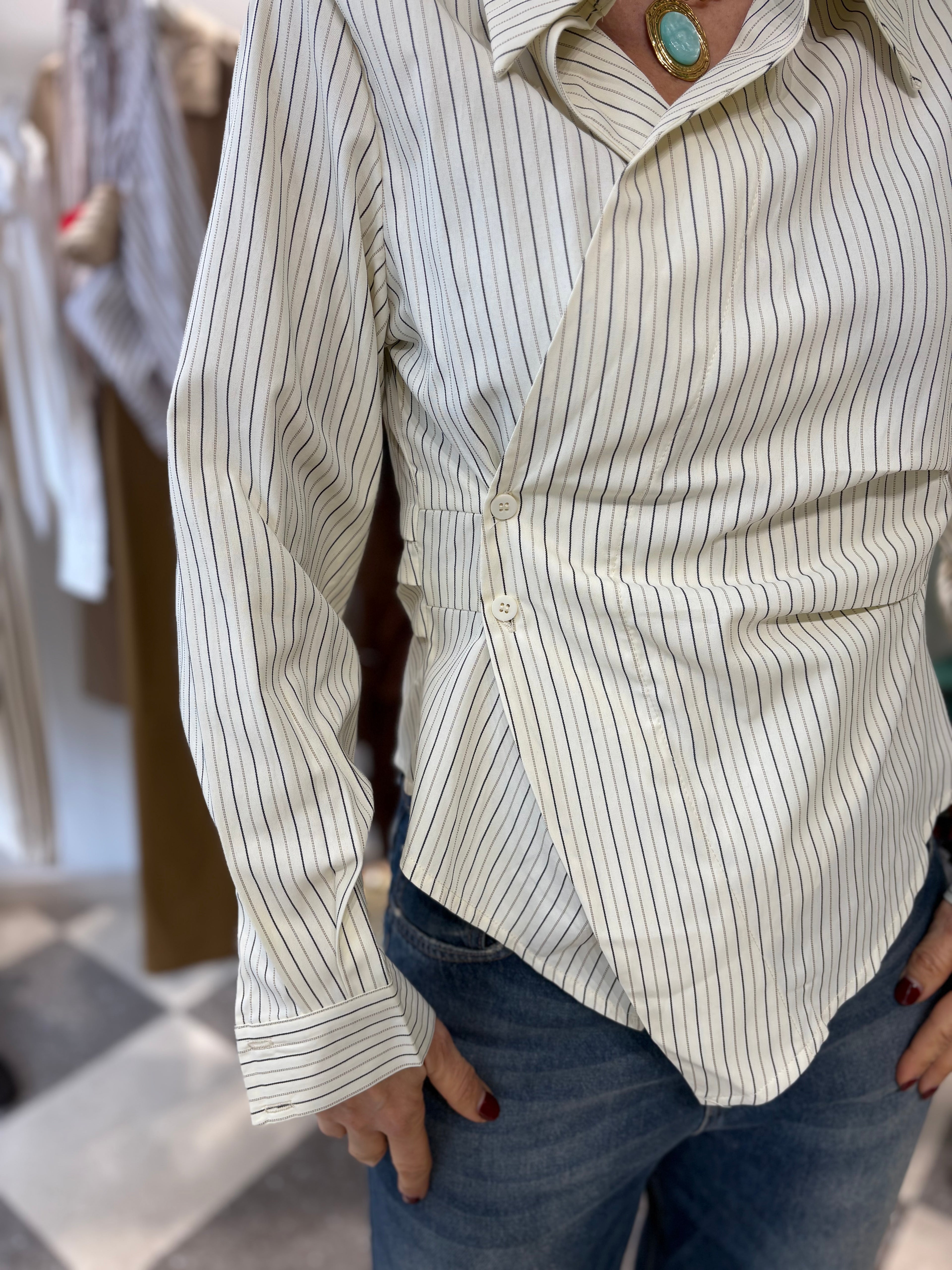 Camicia incrociata gessata giallo burro