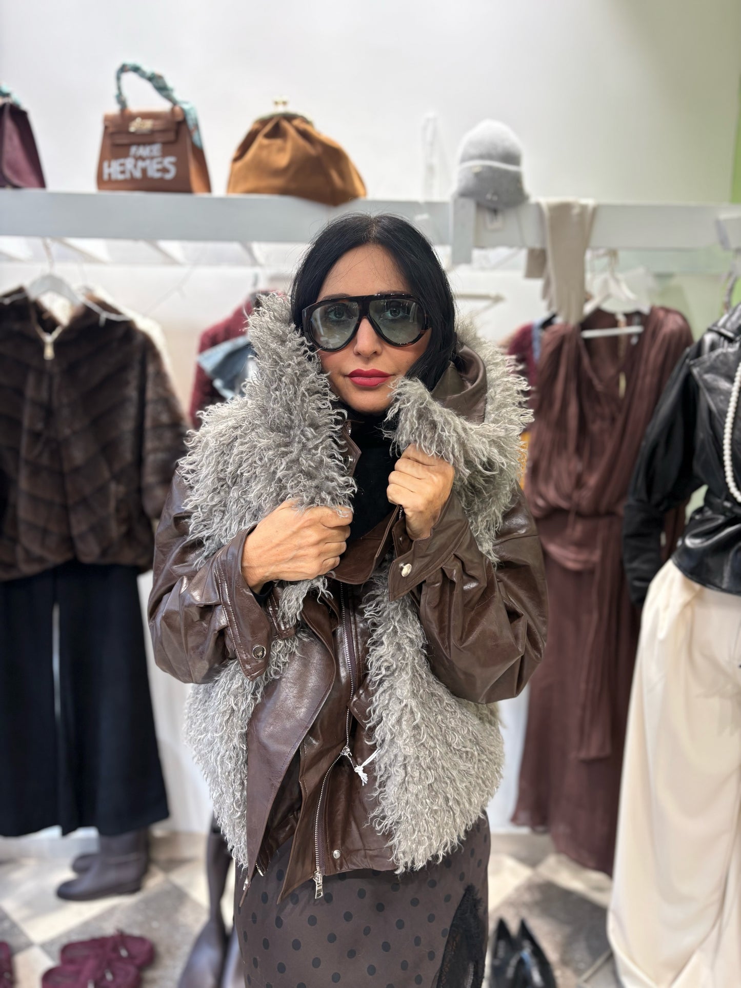 Chiodo in ecopelle con gilet ecofur