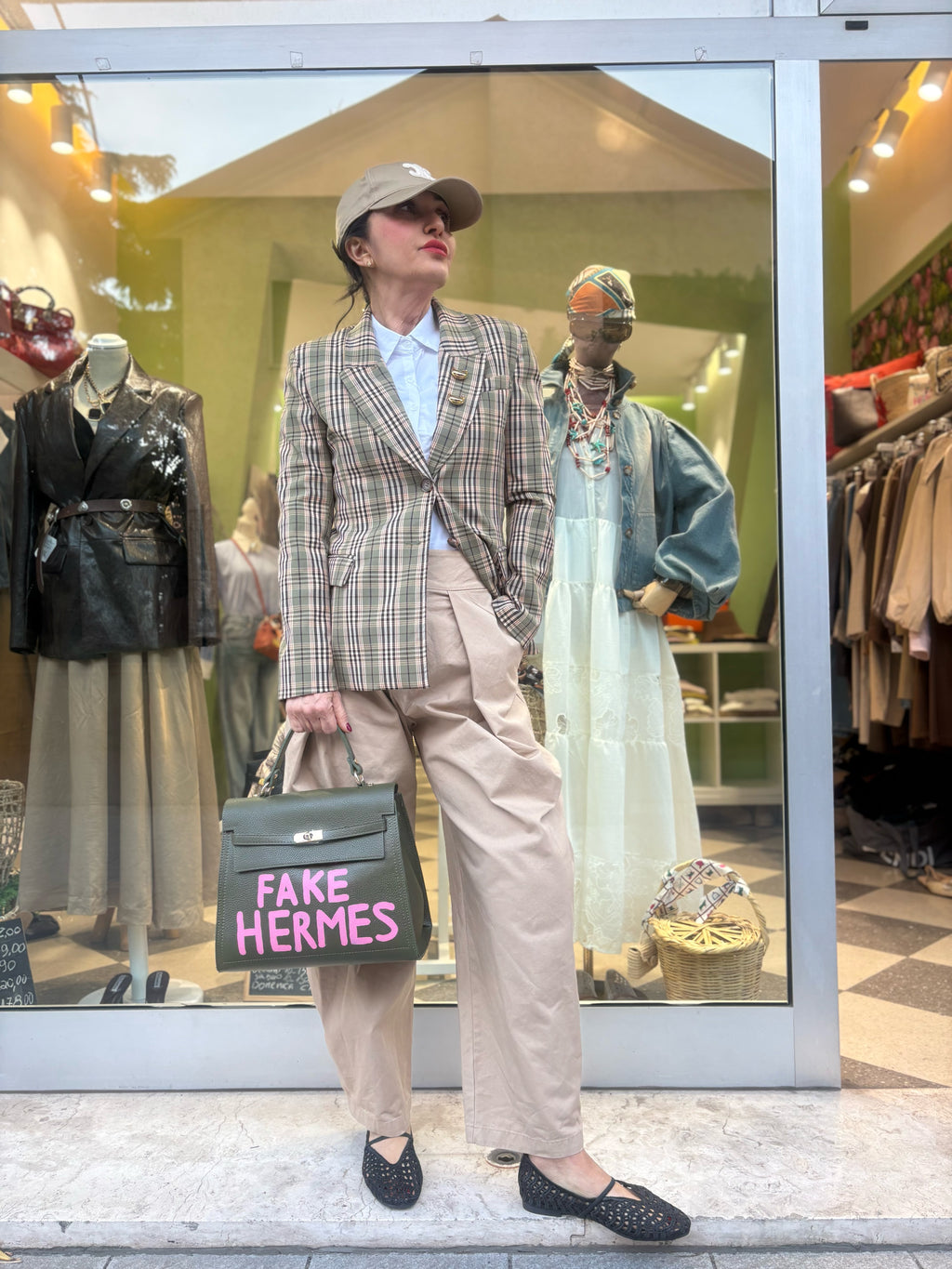 Blazer sagomato stampa scozzese verde salvia