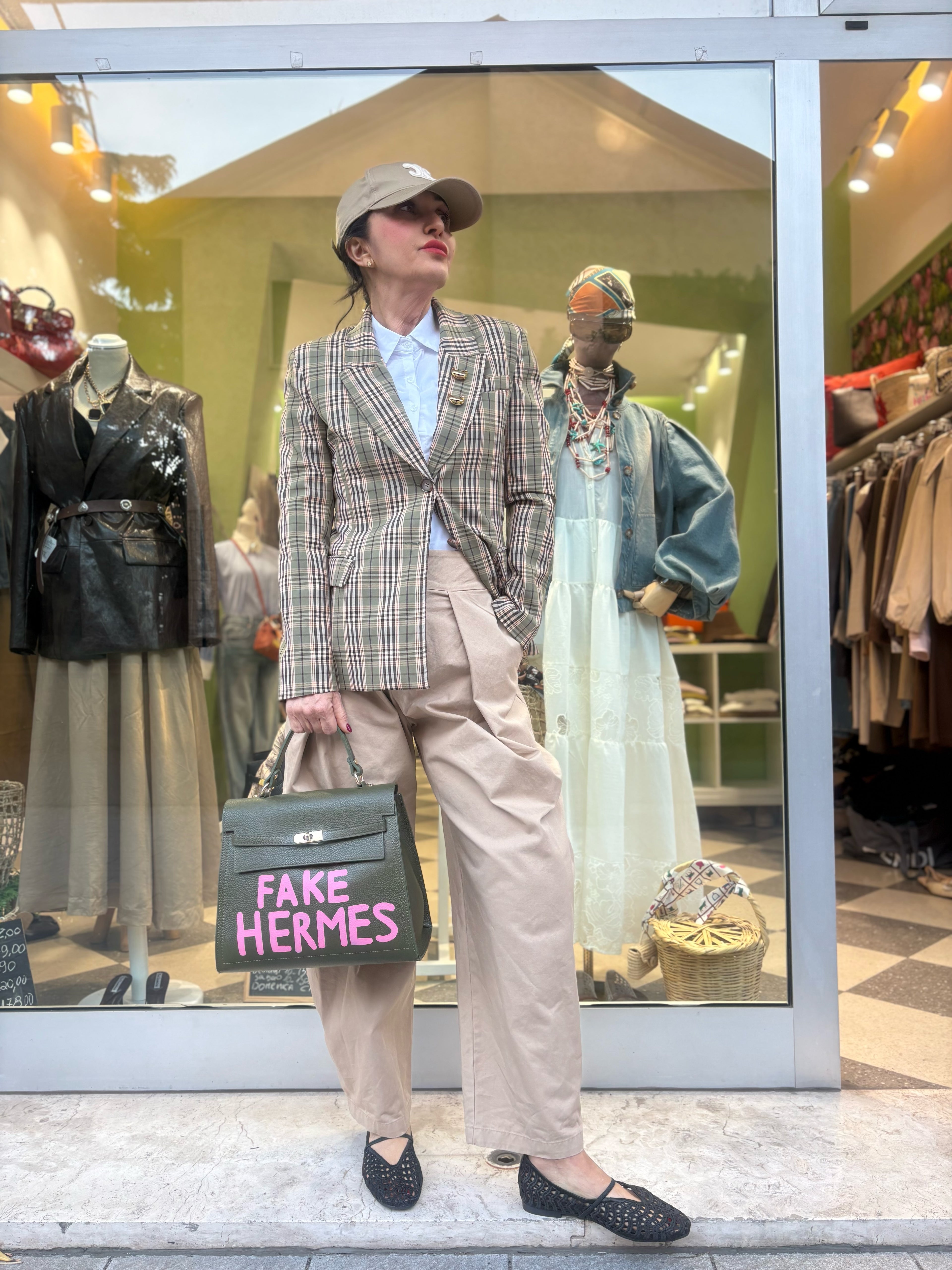 Blazer sagomato stampa scozzese verde salvia