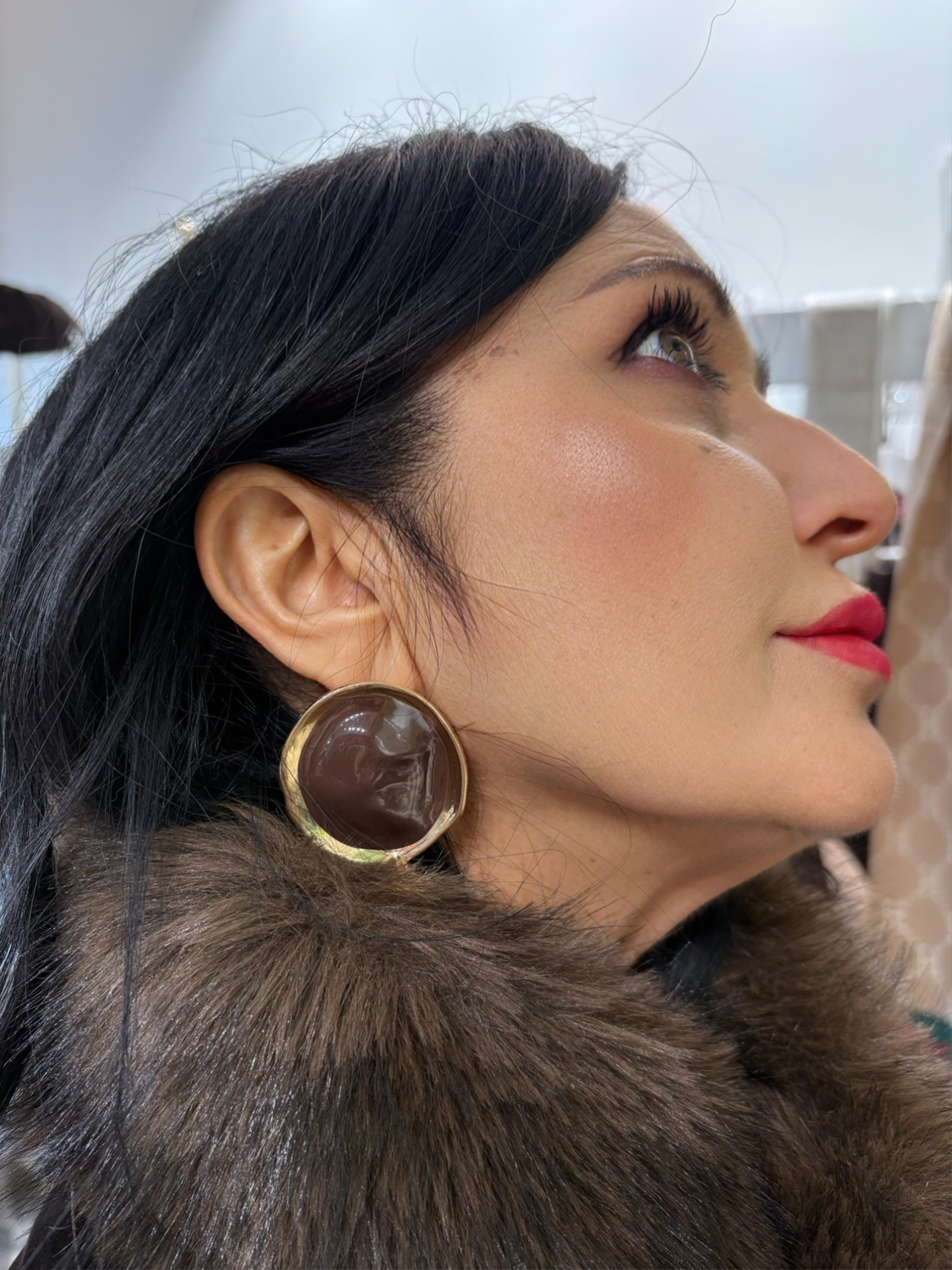 Orecchini smaltati cioccolato e oro