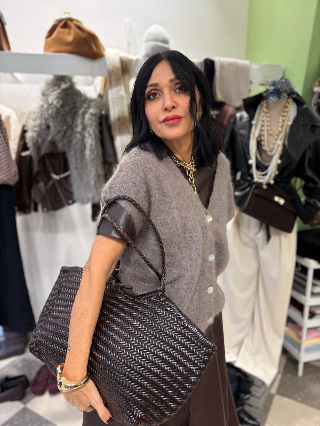 Maxi bag in pelle intrecciata