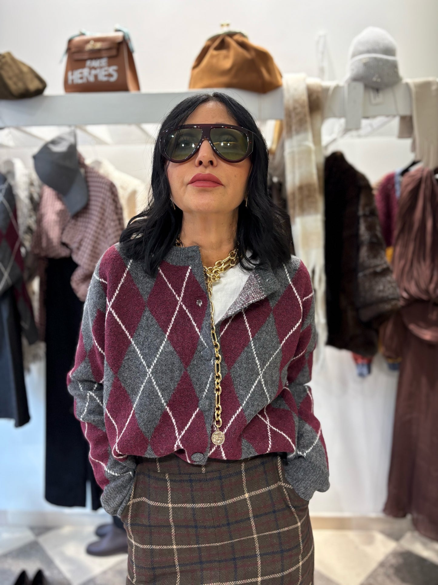 Cardigan rombi bordeaux